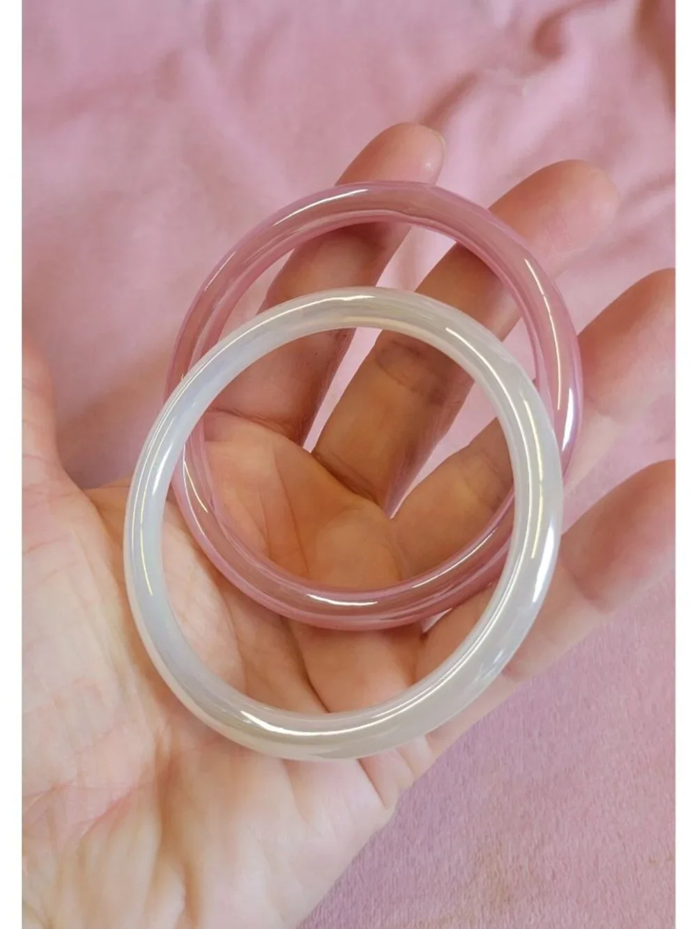Vintage glass? Pink and white bangle bracelets B1A